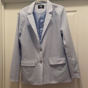 Women's Blue Blazer with Jeweled Queen Bee Design on Back.
